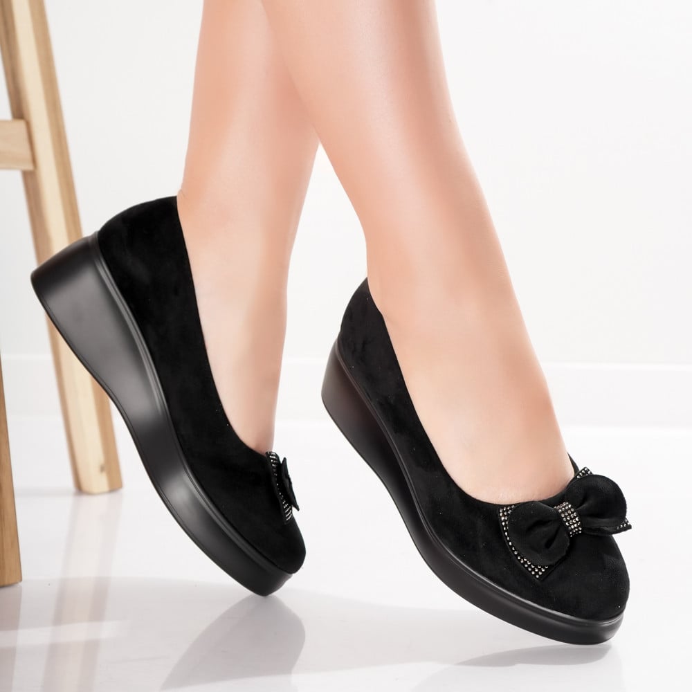 Pantofi Dama cu Platforma Negri din Piele Ecologica Intoarsa Aresa - poza 1