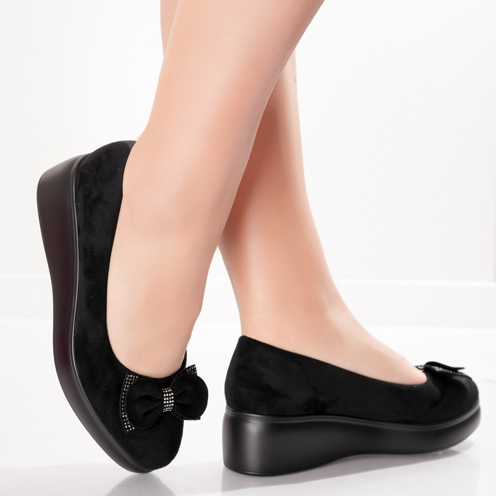 Pantofi Dama cu Platforma Negri din Piele Ecologica Intoarsa Aresa - poza 2