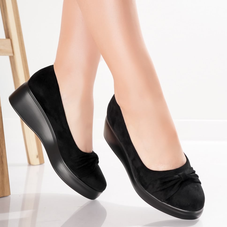 Pantofi Dama cu Platforma Negri din Piele Ecologica Intoarsa Jela - poza 1