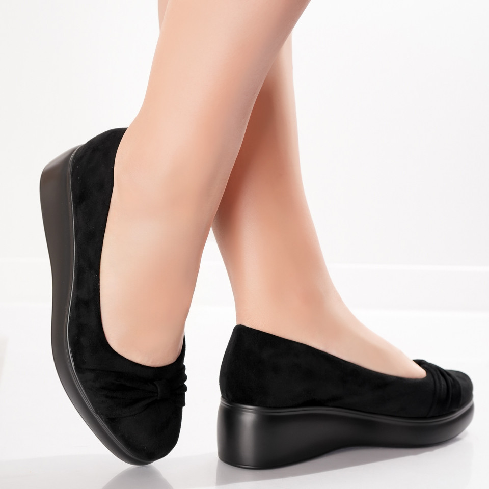 Pantofi Dama cu Platforma Negri din Piele Ecologica Intoarsa Jela - poza 2