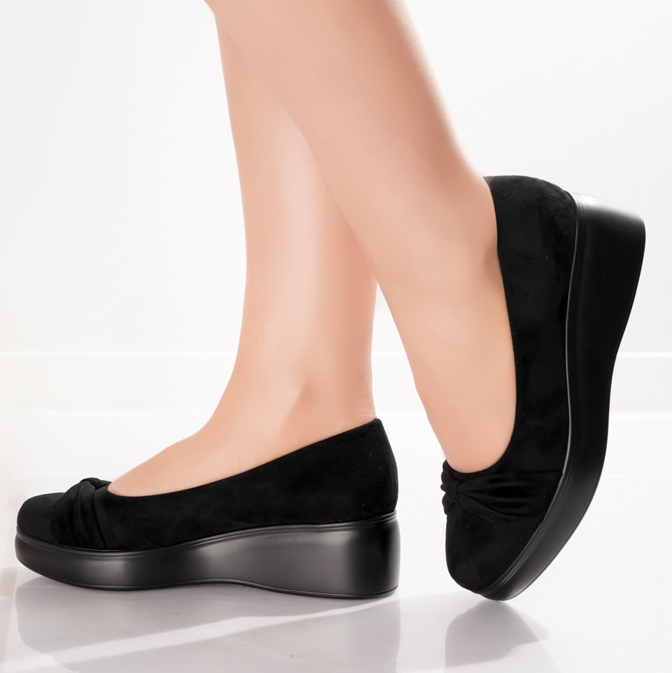 Pantofi Dama cu Platforma Negri din Piele Ecologica Intoarsa Jela - poza 3