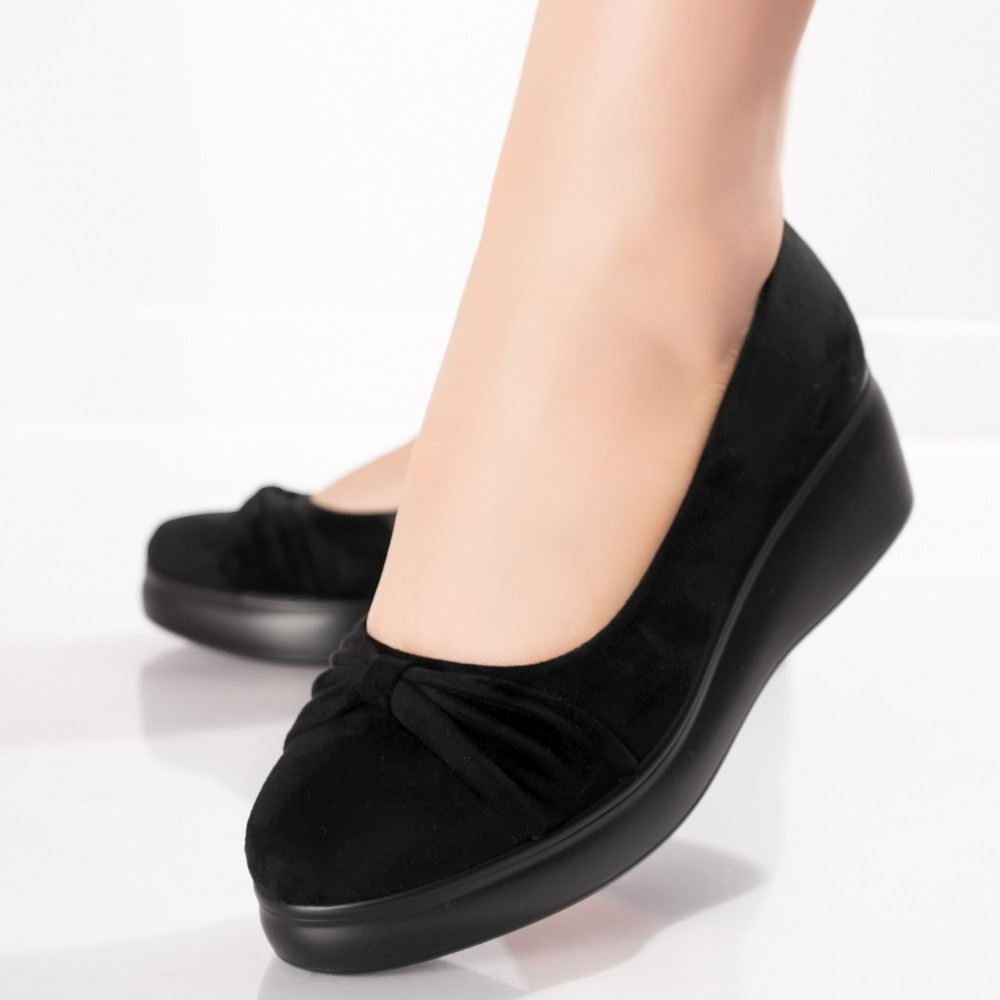 Pantofi Dama cu Platforma Negri din Piele Ecologica Intoarsa Jela - poza 4