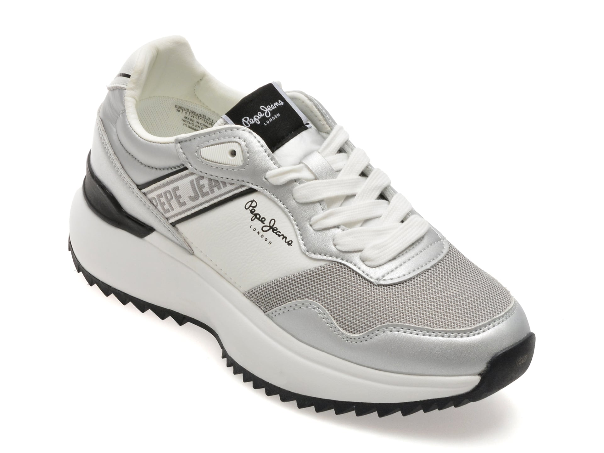 Pantofi sport PEPE JEANS albi, LS60021, din material textil si piele naturala