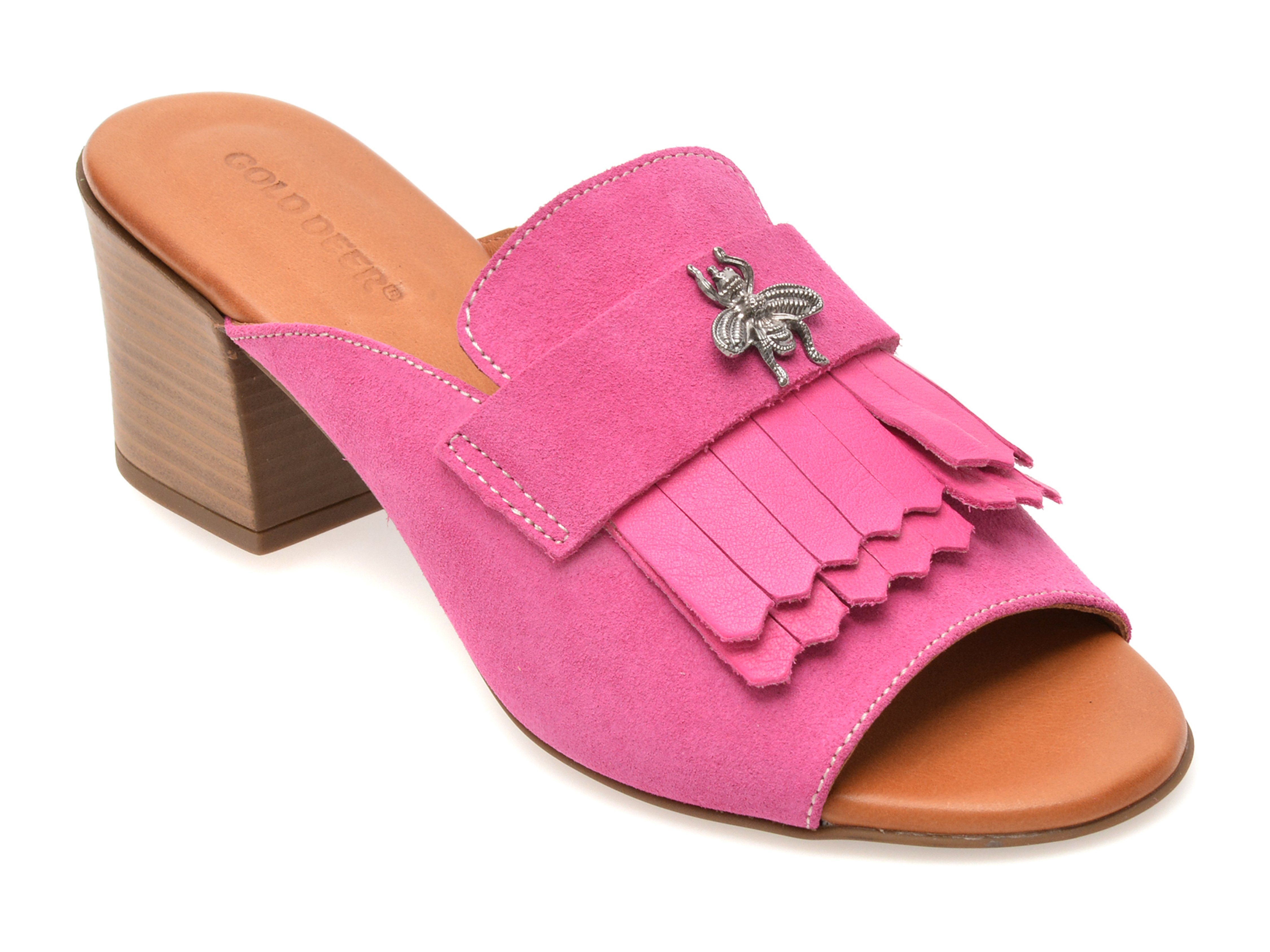 Papuci GOLD DEER fucsia, 13174, din piele intoarsa