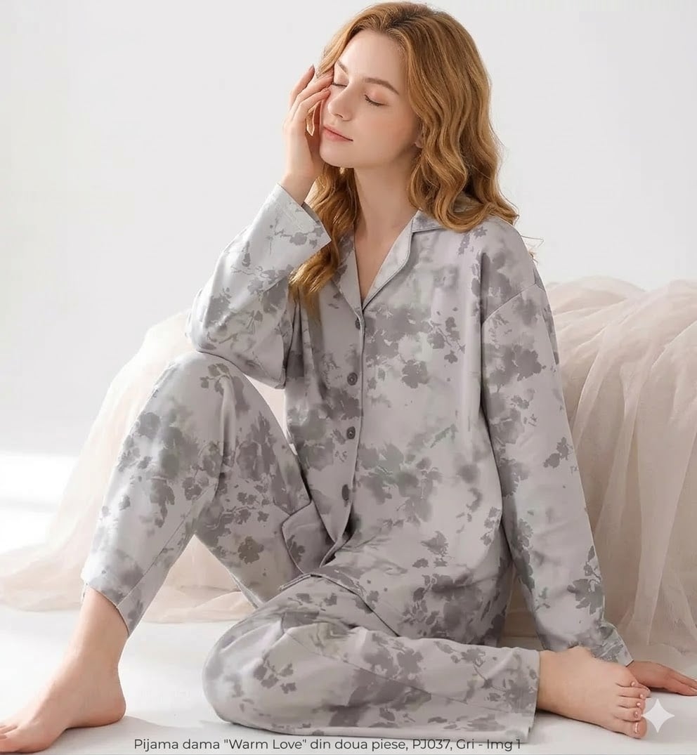 Pijama dama "Warm Love" din doua piese, PJ037, Gri - poza 1
