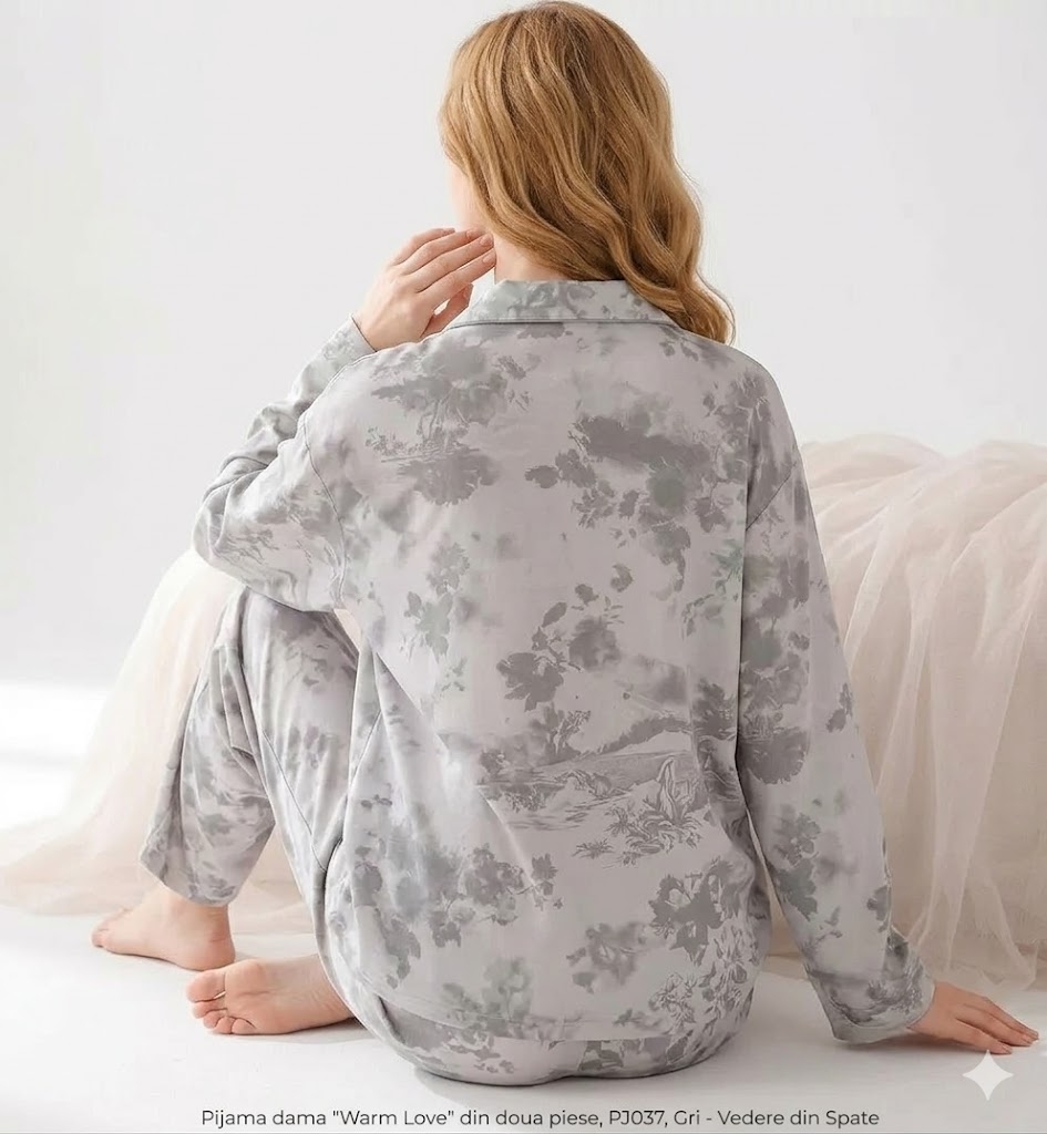 Pijama dama "Warm Love" din doua piese, PJ037, Gri - poza 2