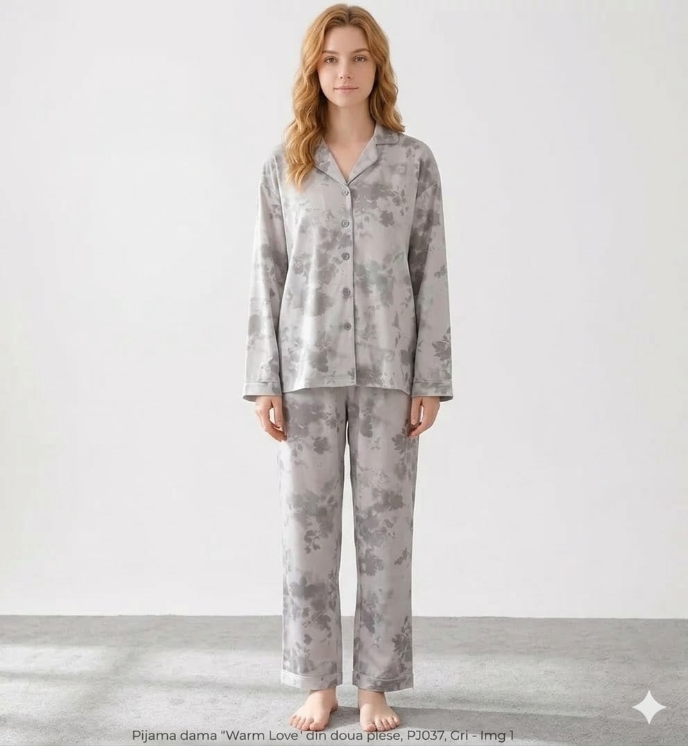 Pijama dama "Warm Love" din doua piese, PJ037, Gri - poza 3