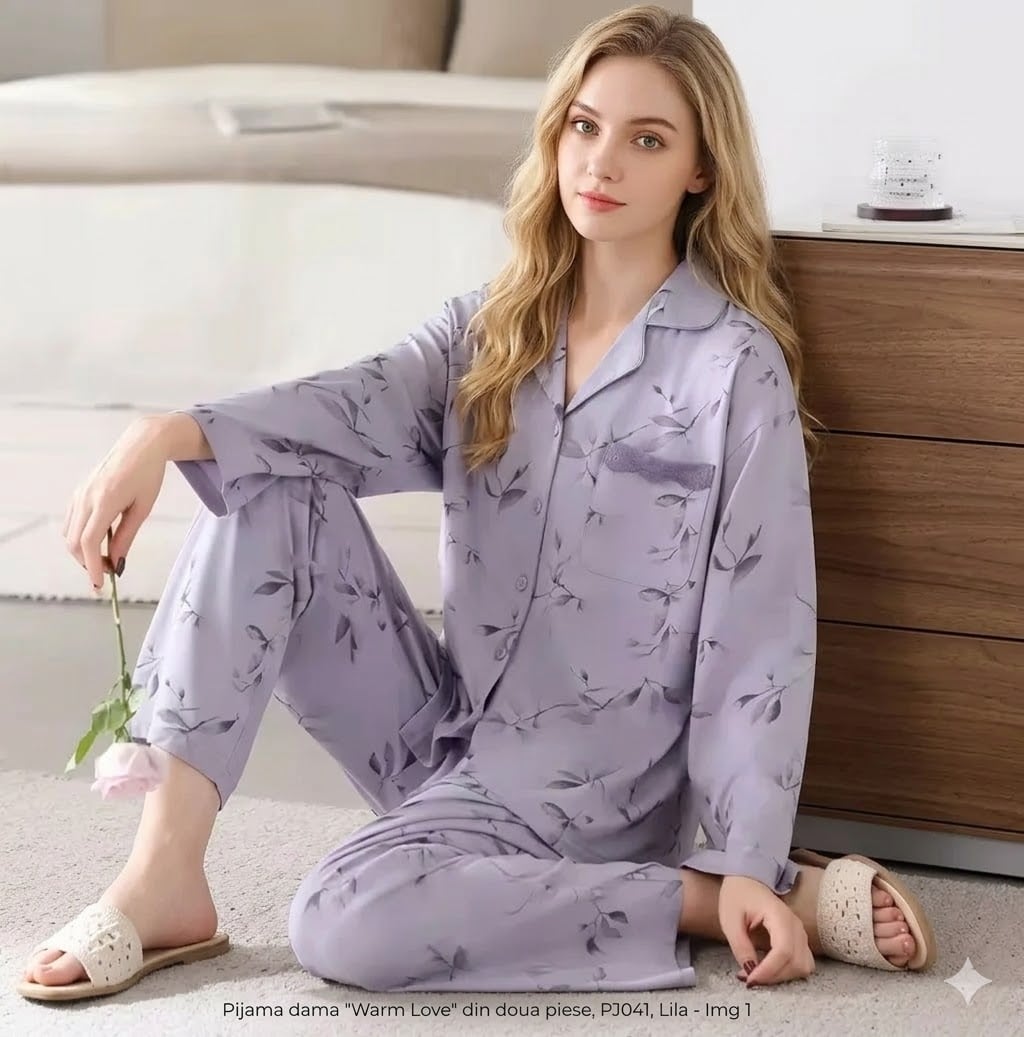 Pijama dama "Warm Love" din doua piese, PJ041, Lila