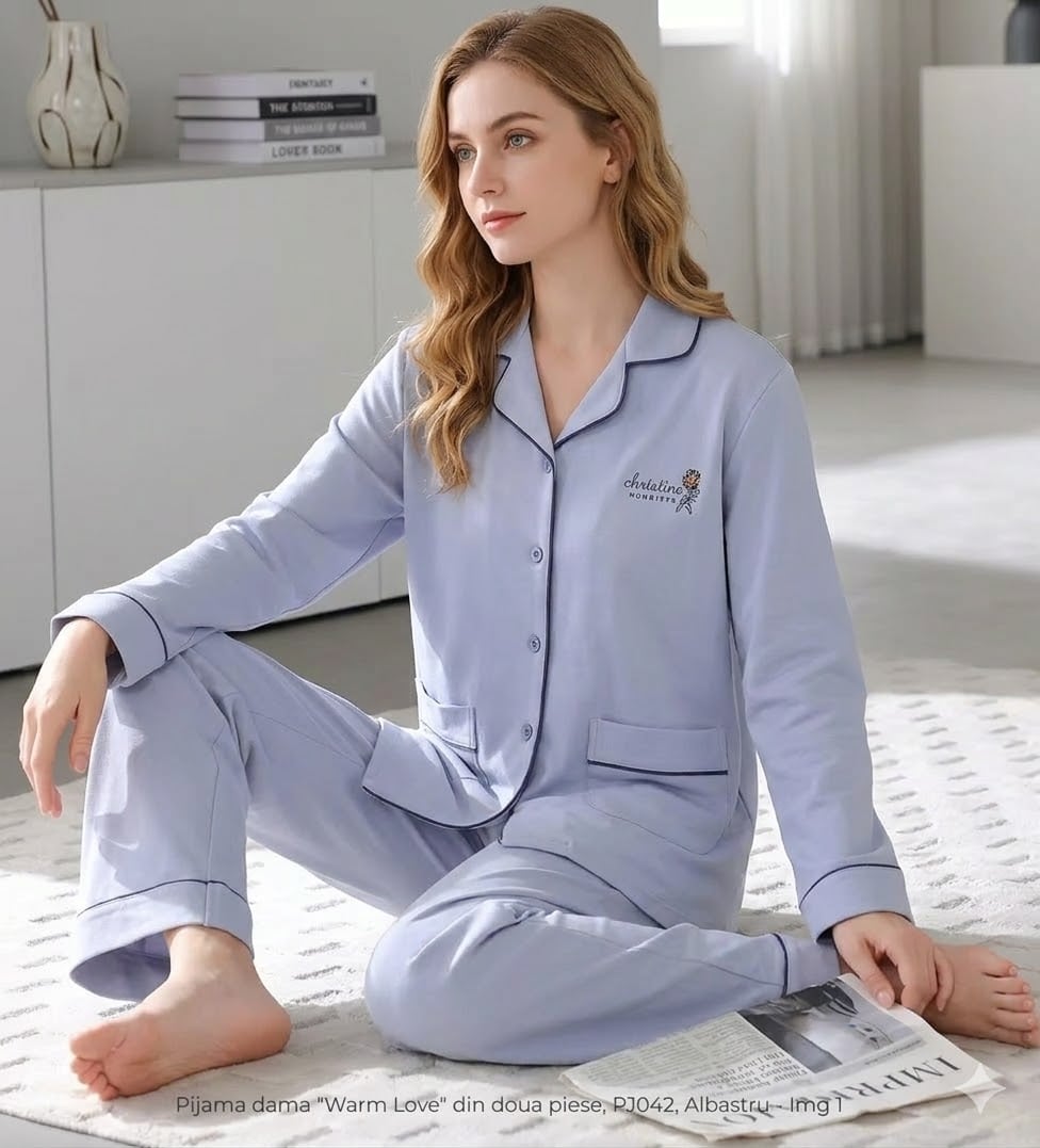 Pijama dama "Warm Love" din doua piese, PJ042, Albastru - poza 1