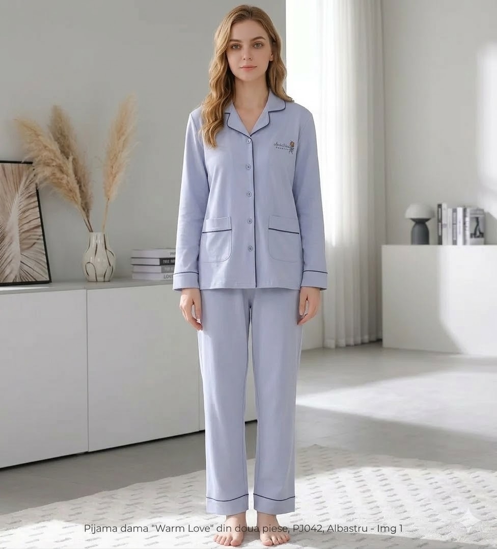 Pijama dama "Warm Love" din doua piese, PJ042, Albastru - poza 2