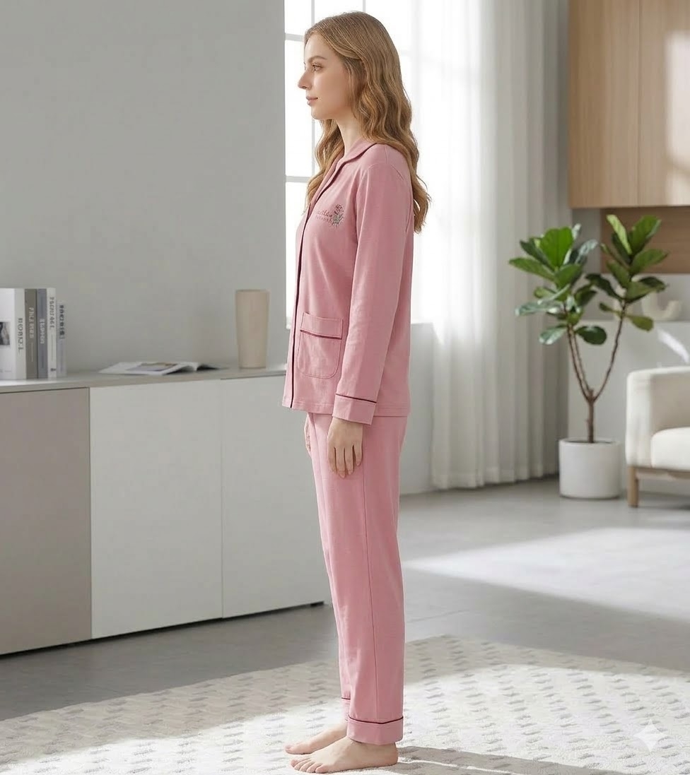 Pijama dama "Warm Love" din doua piese, PJ043, Roz - poza 3