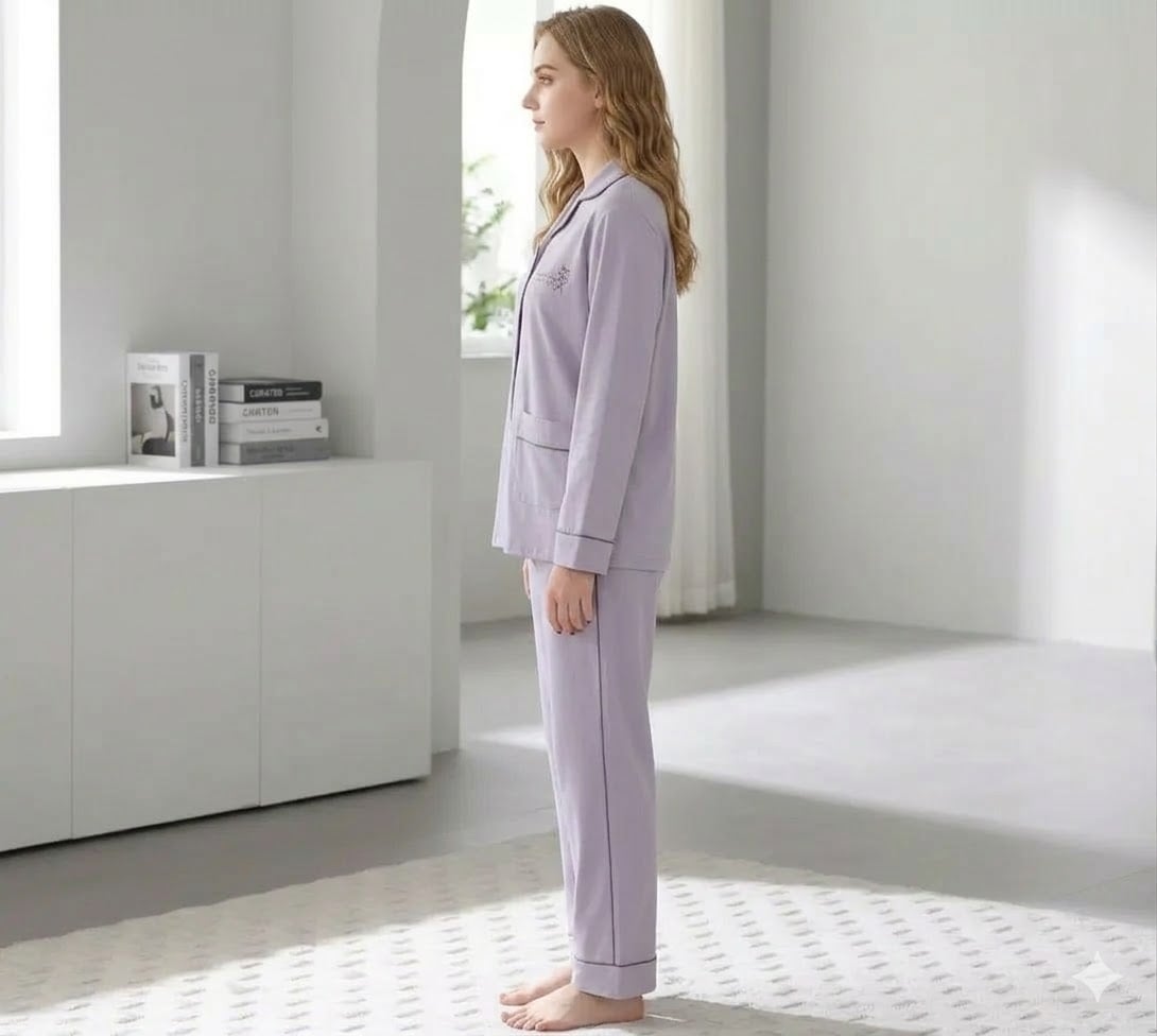 Pijama dama "Warm Love" din doua piese, PJ045, Mov - poza 3