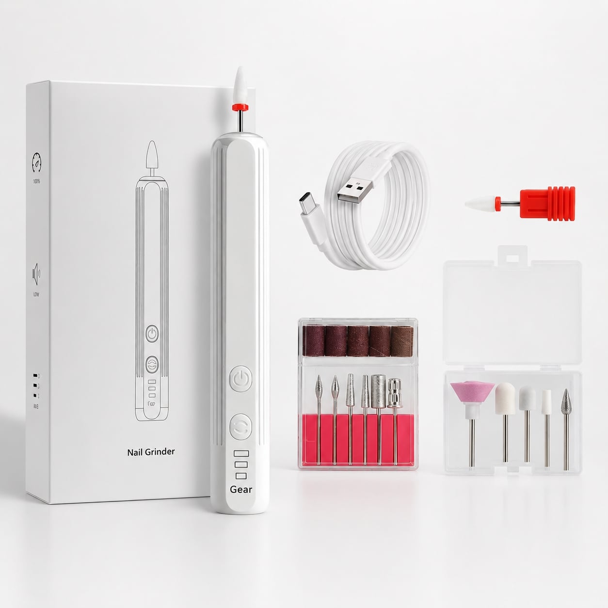 Pila Electrica Profesionala pentru Unghii 6 in 1 – Reincarcabila USB, Alb, FZ004 - poza 1