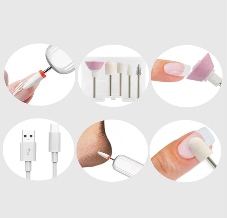Pila Electrica Profesionala pentru Unghii 6 in 1 – Reincarcabila USB, Alb, FZ004 - poza 4