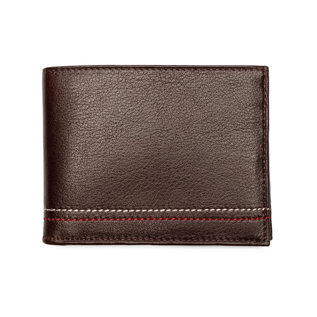 Portofel barbati din piele naturala maro Double Line Wallet