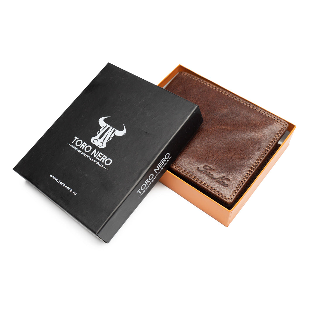Portofel barbati din piele naturala maro Thread,protectie RFID