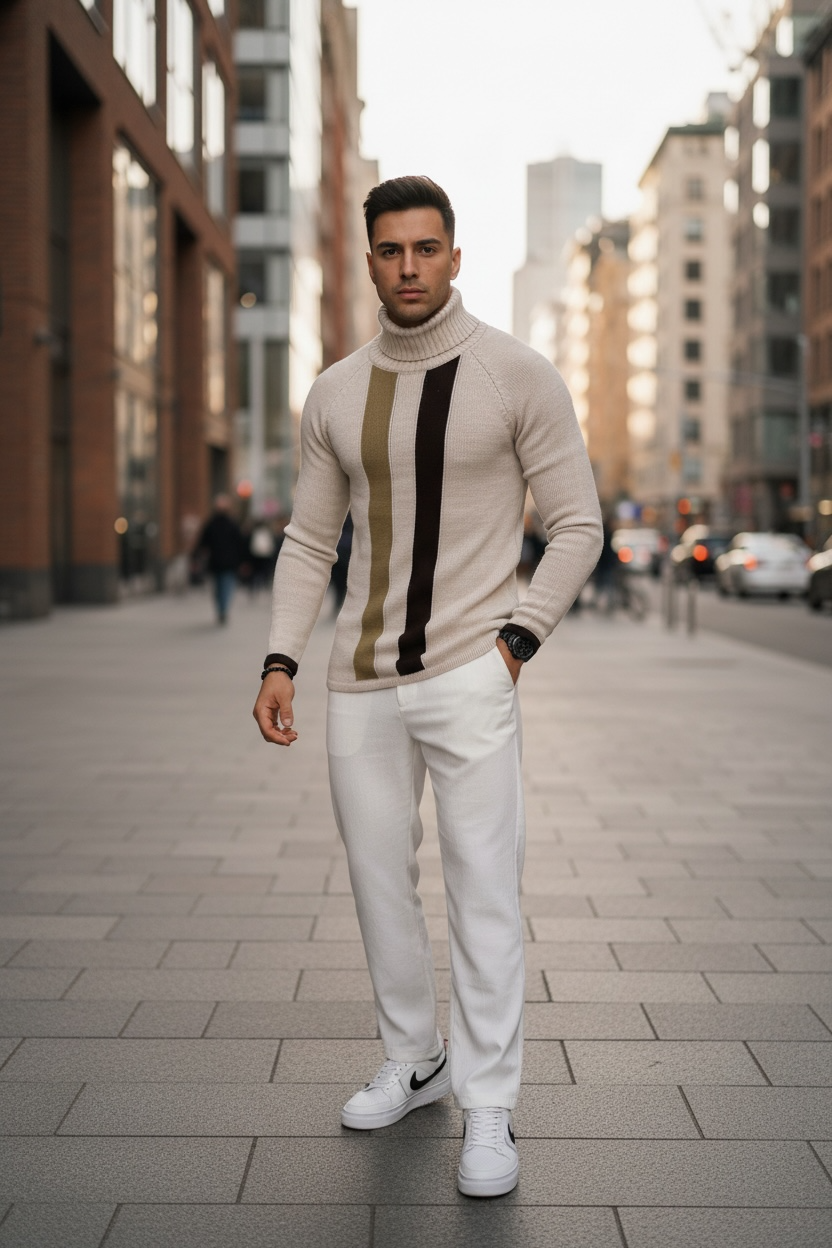 Pulover barbati gros slim fit bej ZR T3581 O1-5.1