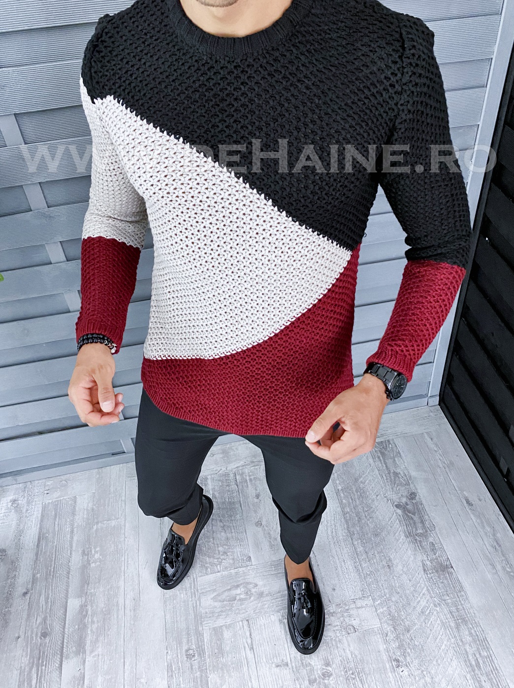 Pulover barbati gros slim fit bordo T3602 97-4.1