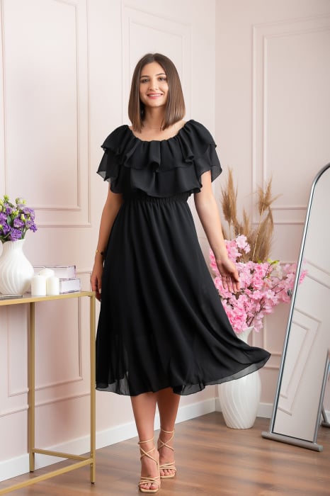 Rochie Joyce eleganta din voal cu volane - Negru