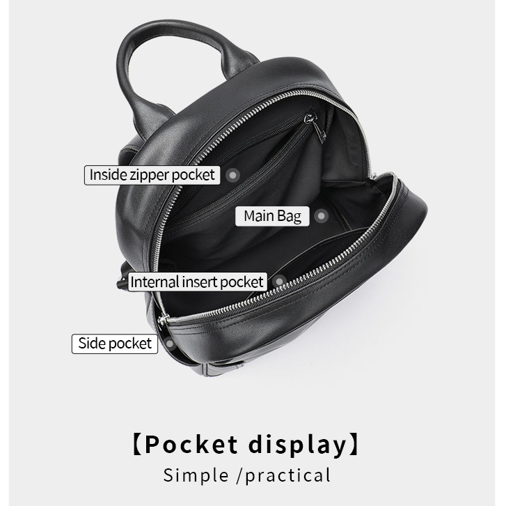 Rucsac dama, Cataluna GT2075, piele naturala, Negru - poza 3