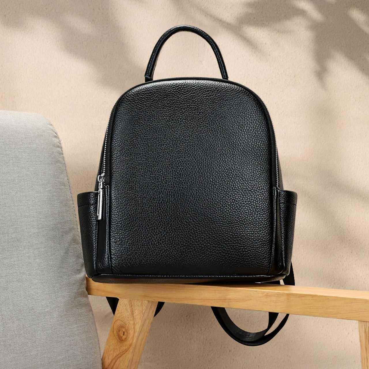 Rucsac dama, Marinela GT3847, piele naturala, Negru - poza 3