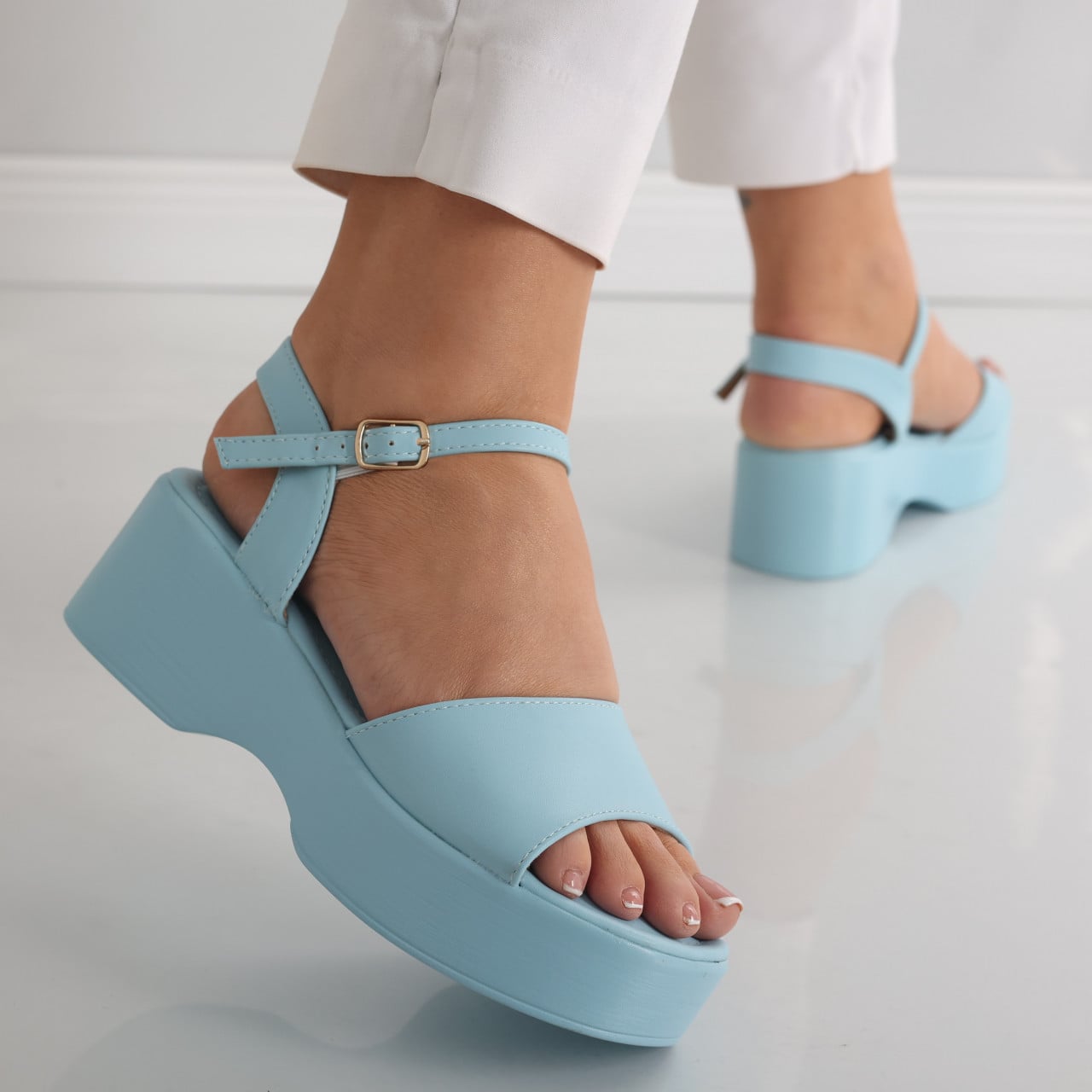 Sandale dama cu platforma Albastre din Piele Ecologica Tarla - poza 1