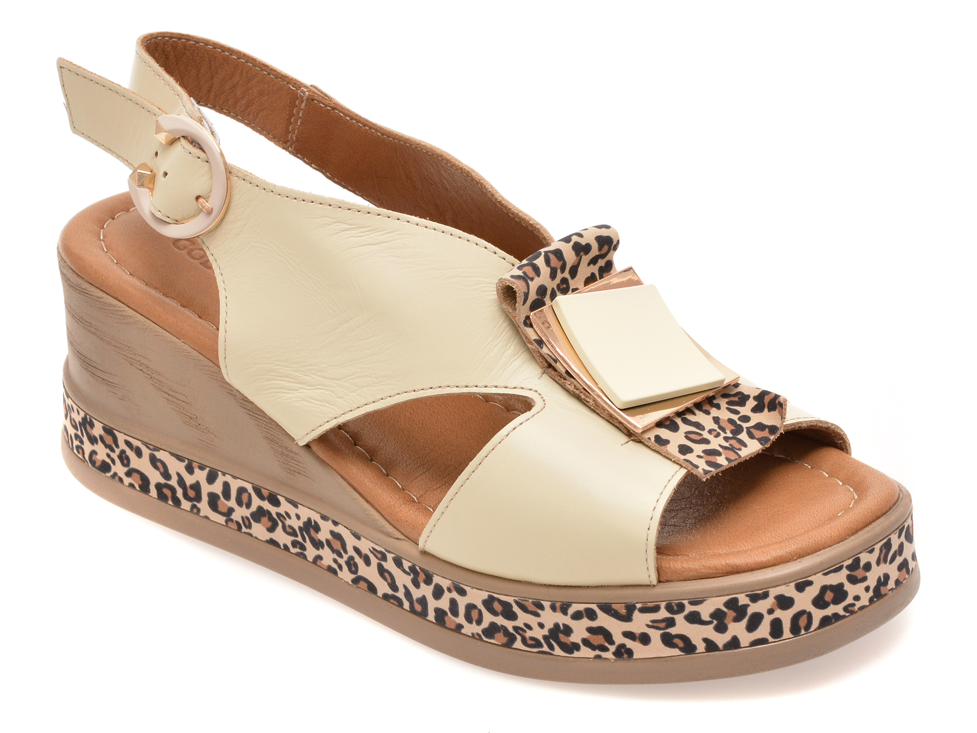 Sandale GOLD DEER bej, 22070, din piele naturala