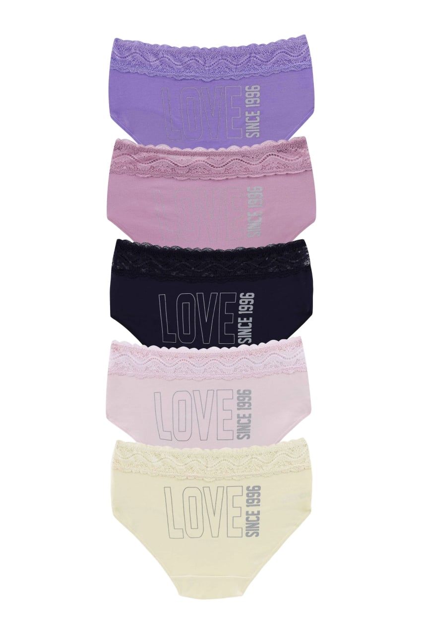 Set 5 perechi de chiloti din bumbac, cu dantela, pentru dama, 32000, Multicolor - poza 1