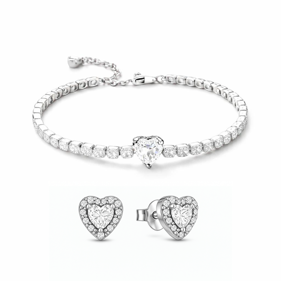Set bijuterii Cercei si Bratara White Heart Cu Argint