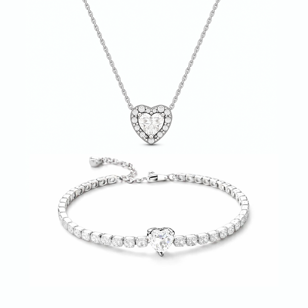 Set bijuterii Colier si Bratara White Heart Cu Argint