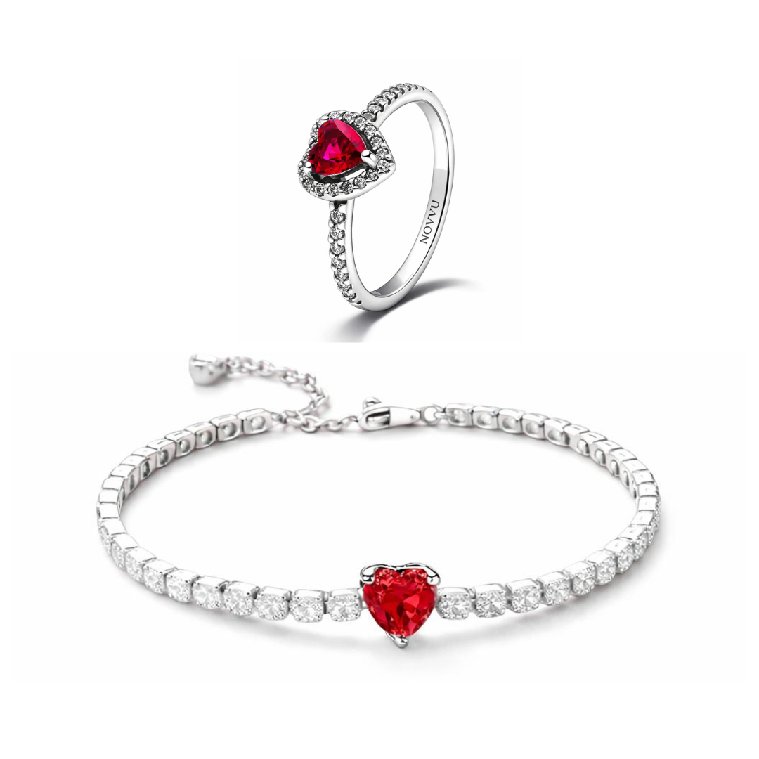 Set bijuterii Inel si Bratara Red Heart Cu Argint - 48