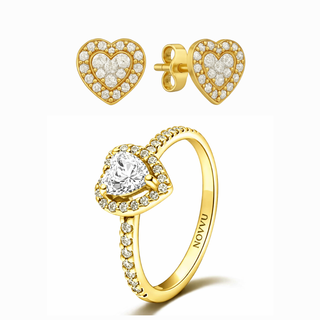 Set bijuterii Inel si Cercei Gold White Heart Cu Argint - 48