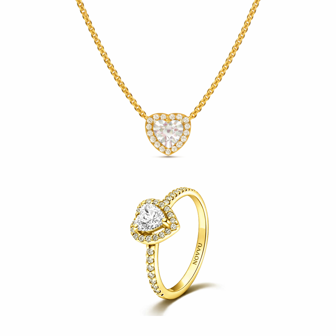 Set bijuterii Inel si Colier Gold White Heart Cu Argint - 48