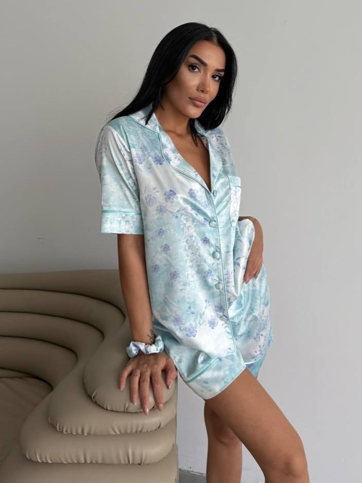 Set pijama dama din doua piese, cu nasturi – 2500096, Fresh Mint Garden
