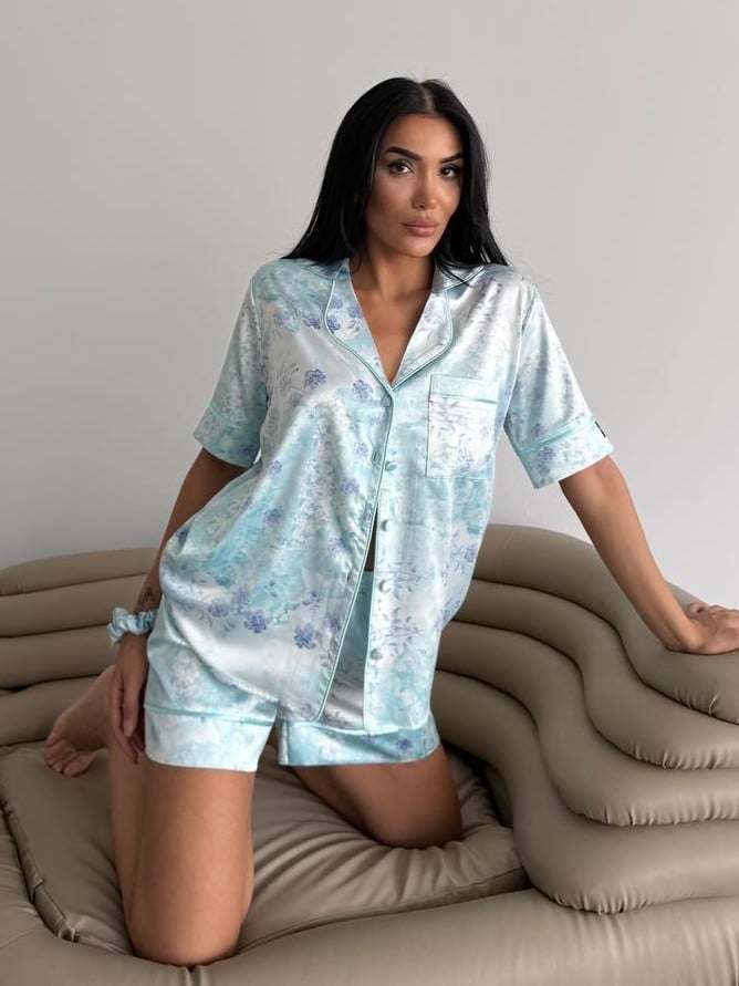 Set pijama dama din doua piese, cu nasturi – 2500096, Fresh Mint Garden - poza 2