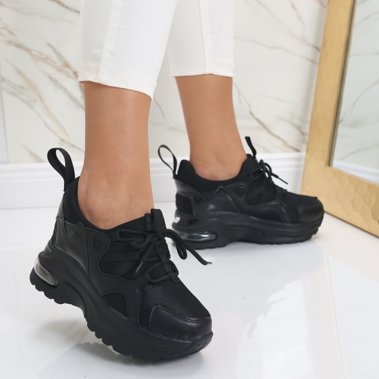 Sneakers dama cu Platforma Negri din Textil Sydrana - poza 3