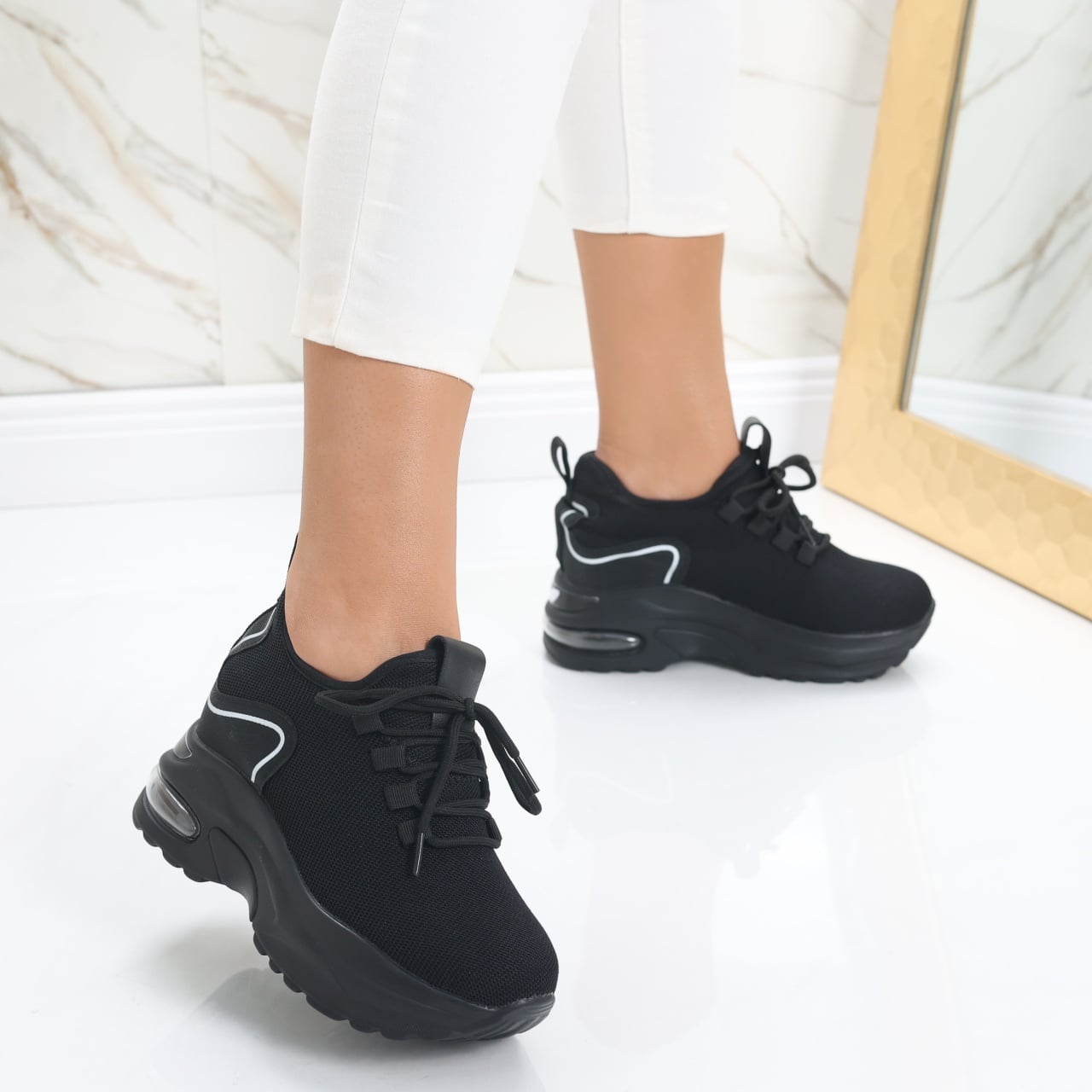 Sneakers dama cu Platforma Negri din Textil Tarina - poza 1