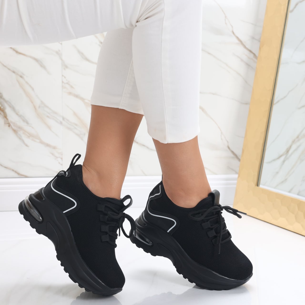 Sneakers dama cu Platforma Negri din Textil Tarina - poza 2