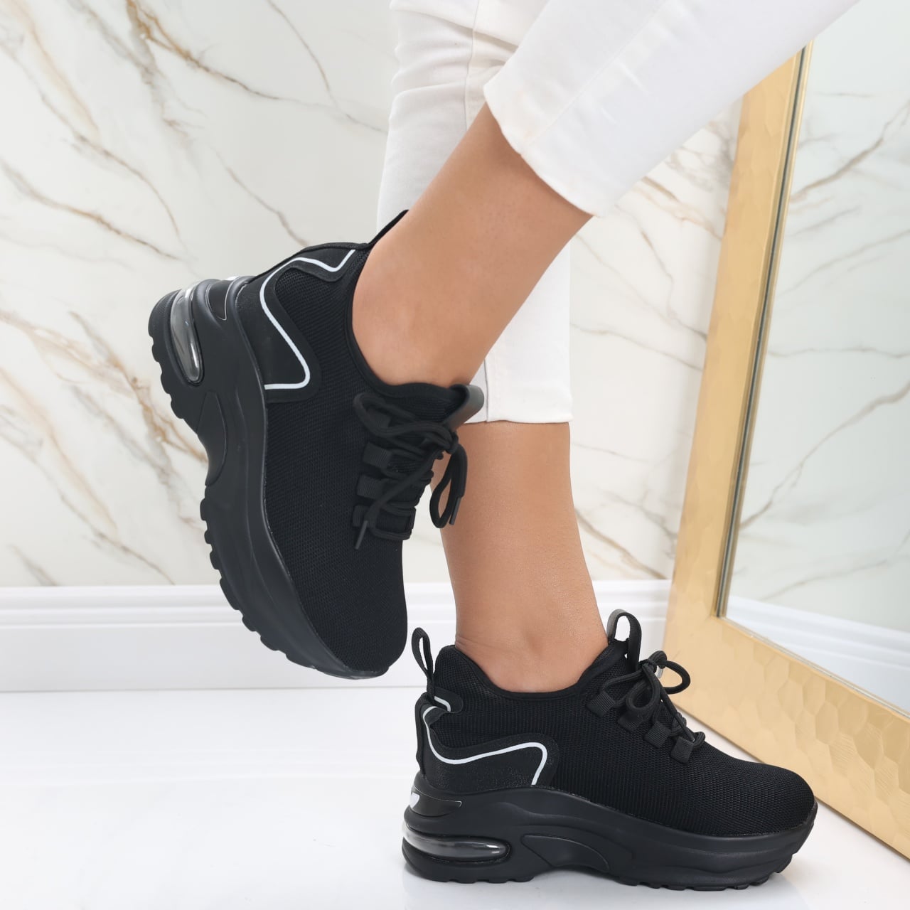 Sneakers dama cu Platforma Negri din Textil Tarina - poza 5