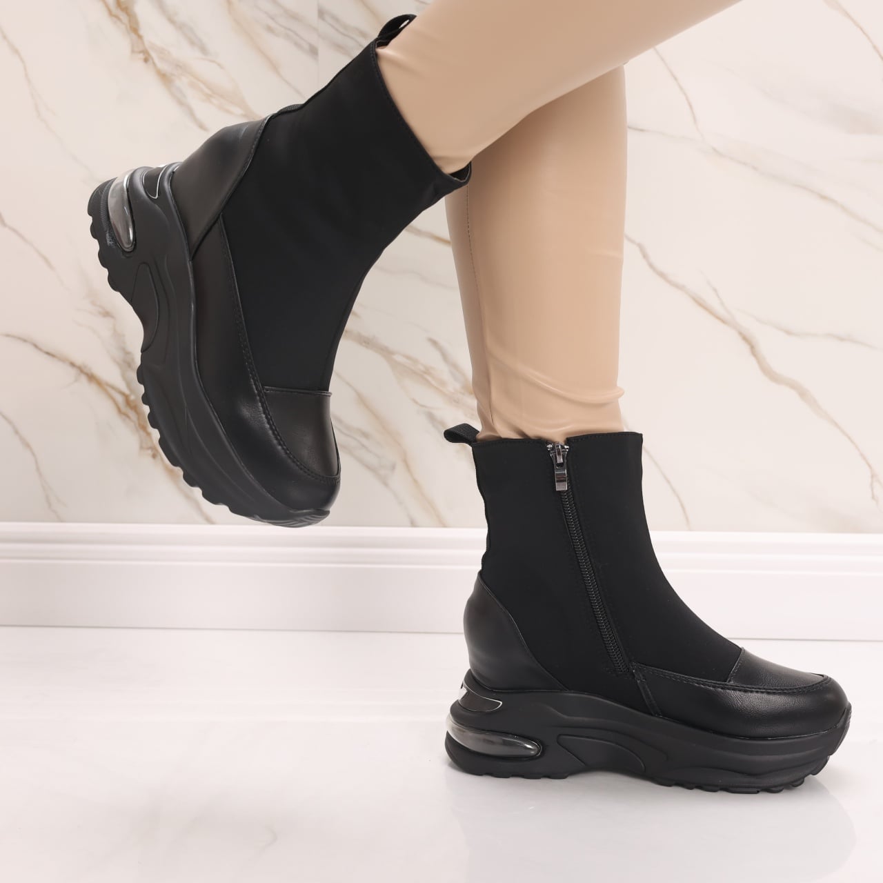Sneakers dama Imblaniti cu Platforma Negri din Piele Eco Efera - poza 4
