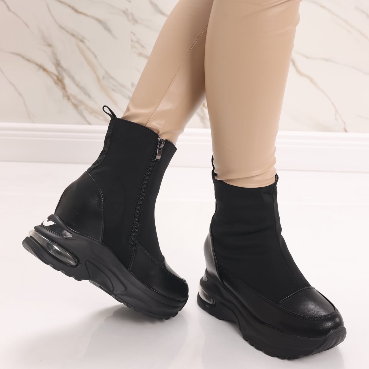 Sneakers dama Imblaniti cu Platforma Negri din Piele Eco Efera - poza 5