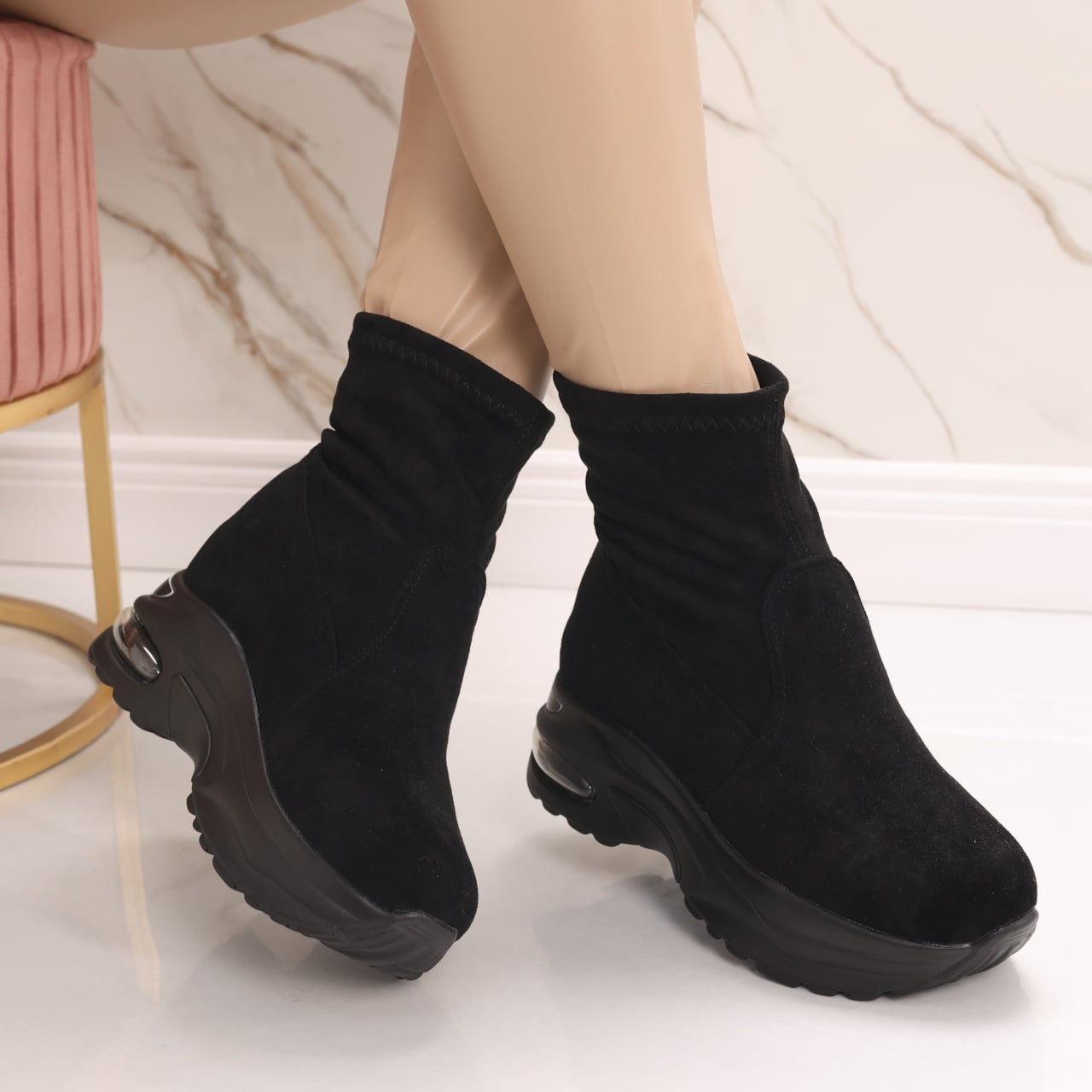 Sneakers dama Imblaniti cu Platforma Negri din Piele Eco Intoarsa Andrina - poza 2