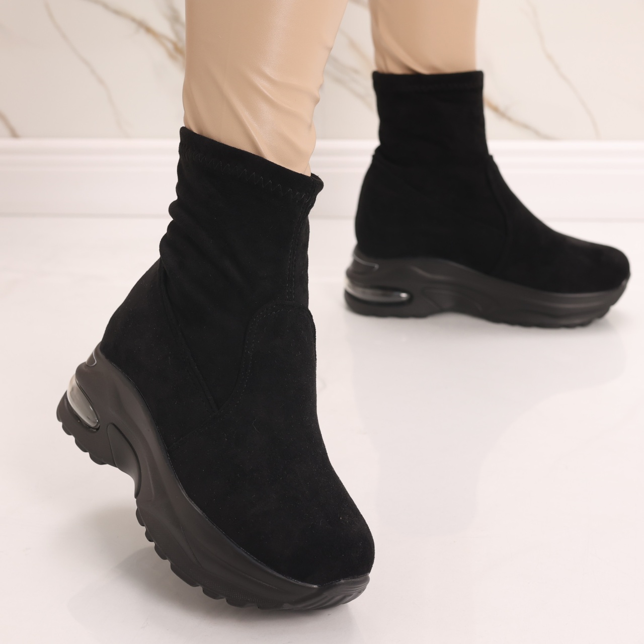 Sneakers dama Imblaniti cu Platforma Negri din Piele Eco Intoarsa Andrina - poza 3