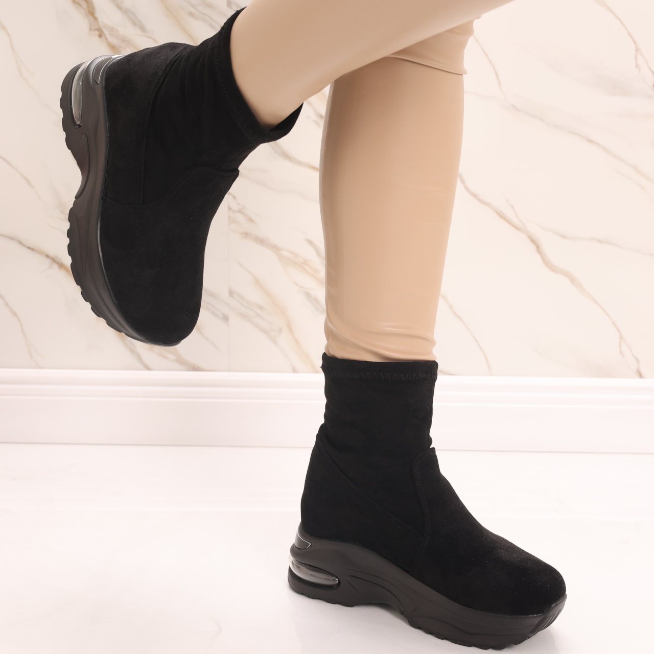 Sneakers dama Imblaniti cu Platforma Negri din Piele Eco Intoarsa Andrina - poza 4