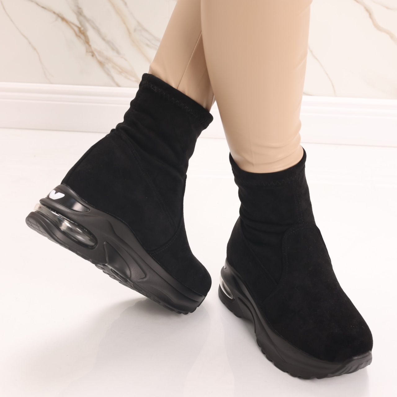 Sneakers dama Imblaniti cu Platforma Negri din Piele Eco Intoarsa Andrina - poza 5