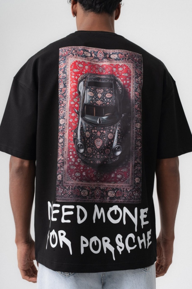TRICOU OVERSIZE NEED MONEY FOR PORSCHE – BLACK TSES4(174) (MĂRIME: S)