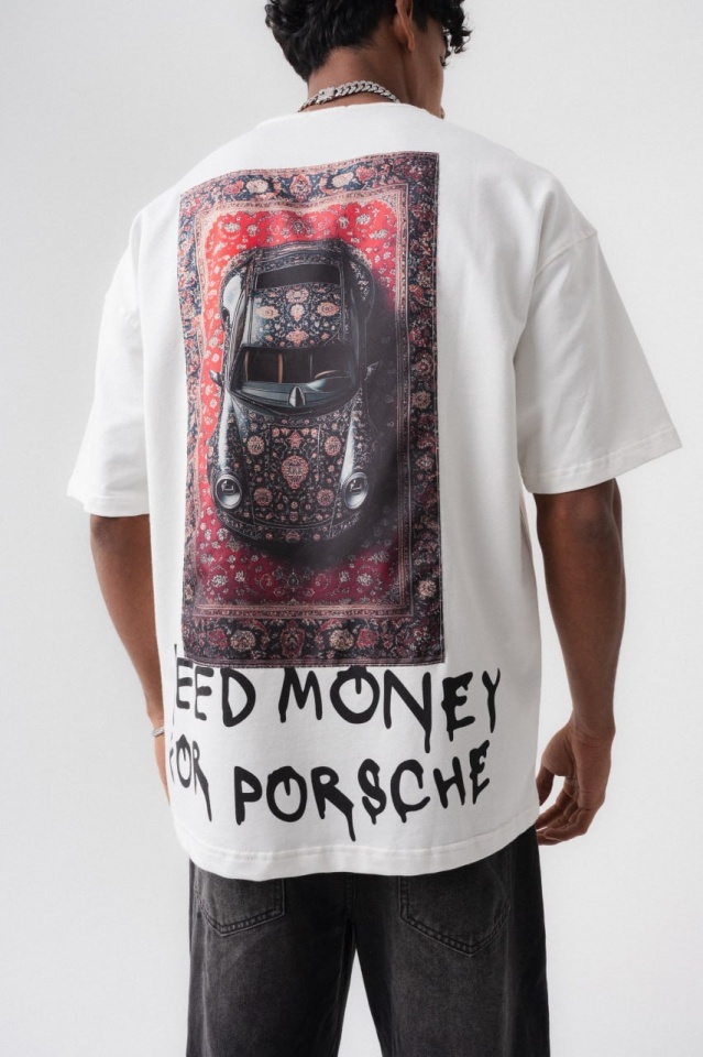 TRICOU OVERSIZE NEED MONEY FOR PORSCHE – WHITE TSES3(174) (MĂRIME: M)