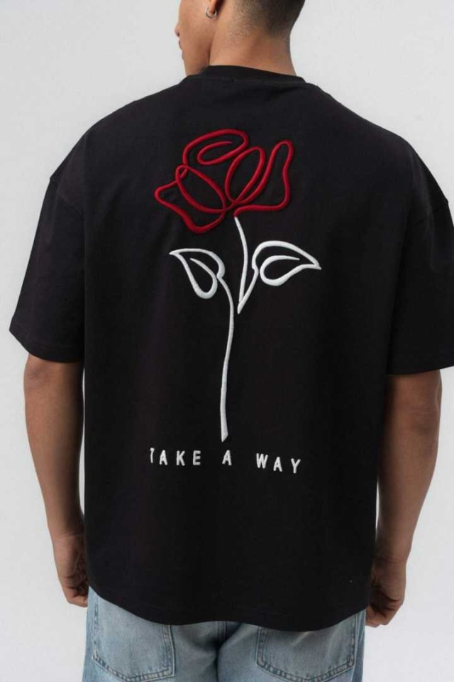 TRICOU OVERSIZE TAKE A WAY ROSE – BLACK TSES14(230) (MĂRIME: S)